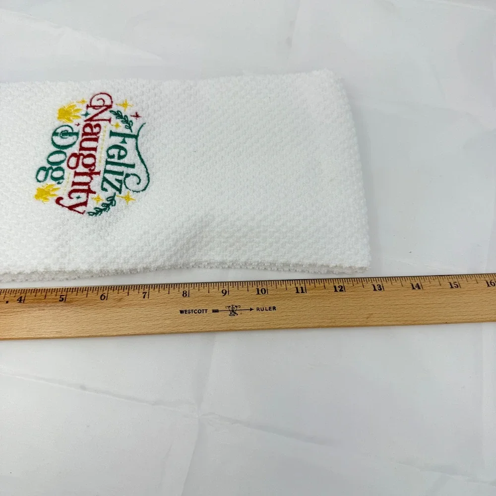 Mainstays White Hand Towel Feliz Naughty Dog Christmas Holiday Kitchen Bath‎